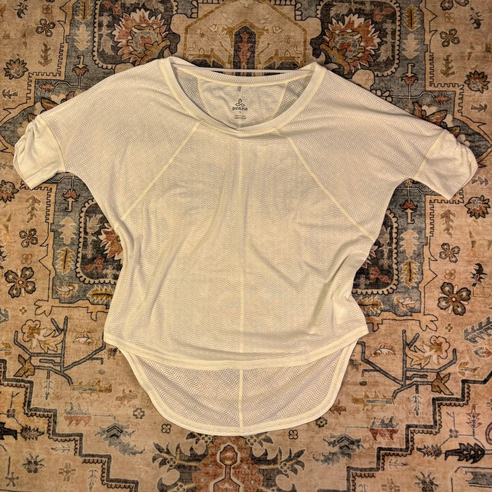 Prana Womens White Dolman Sleeve Activewear Top Size Small Lyocell Tencel Yoga